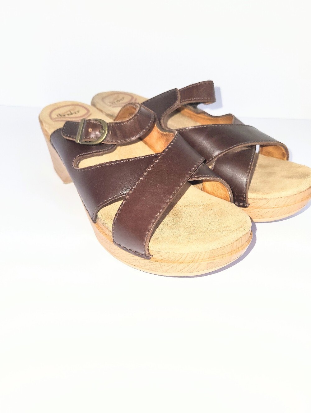 Dansko Sela Wedge Sandals Comfort Leather & Faux Wood Platform Size 39 Or 8.5-9 - Picture 10 of 15